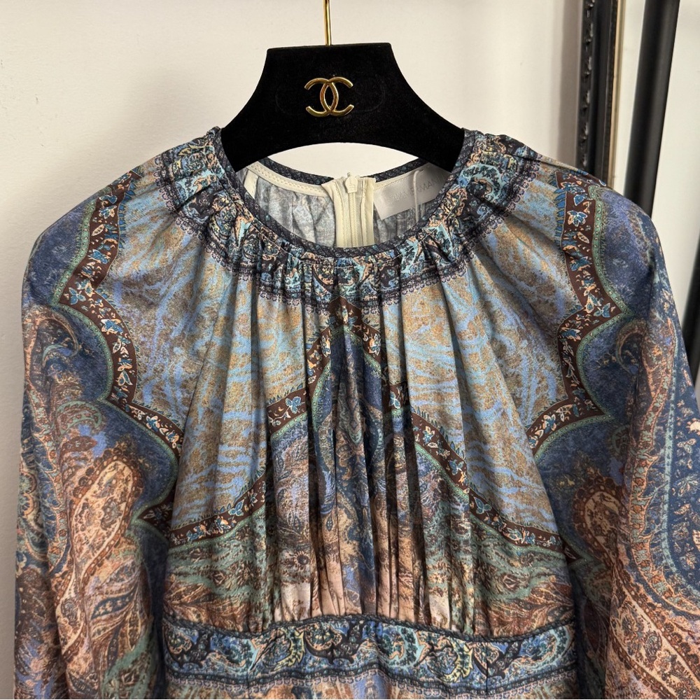 zimmermann Paisley Printed Long Sleeve Mini Dress - Blue/Brown - Picture 4 of 6